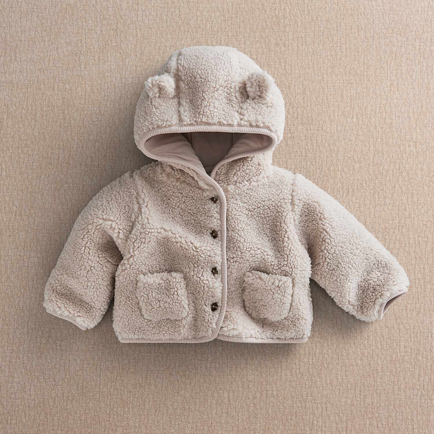 Mamas & Papas Kids Hooded Fleece Jacket (0-12 Mths) - 6-9 Months - Beige - Available at M&S