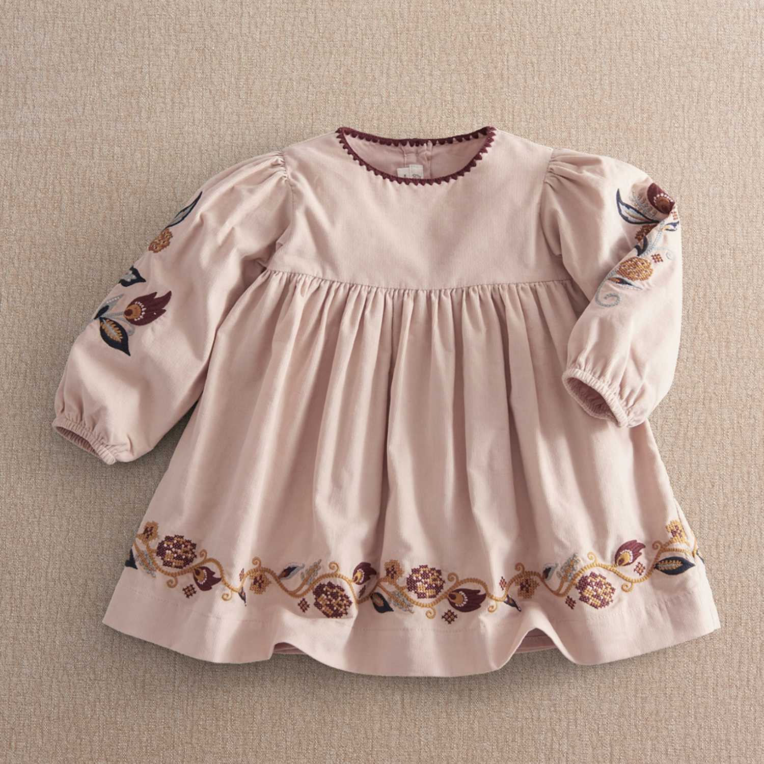 Mamas & Papas Girls Pure Cotton Cord Embroidered Dress (0-24 Months) - 18-24 Months - Pink - Available at M&S