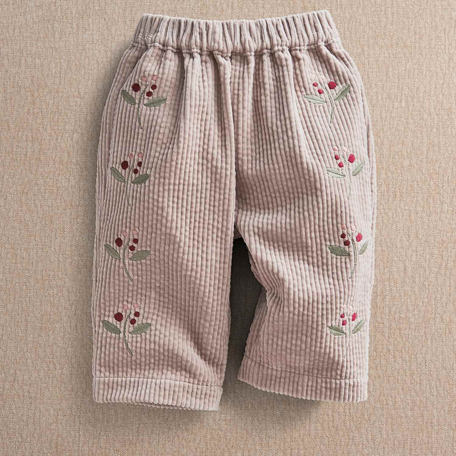 Mamas & Papas Girls Cord Berry Embroidered Trousers (0-3 Yrs) - 3-6 Months - Pink - Available at M&S