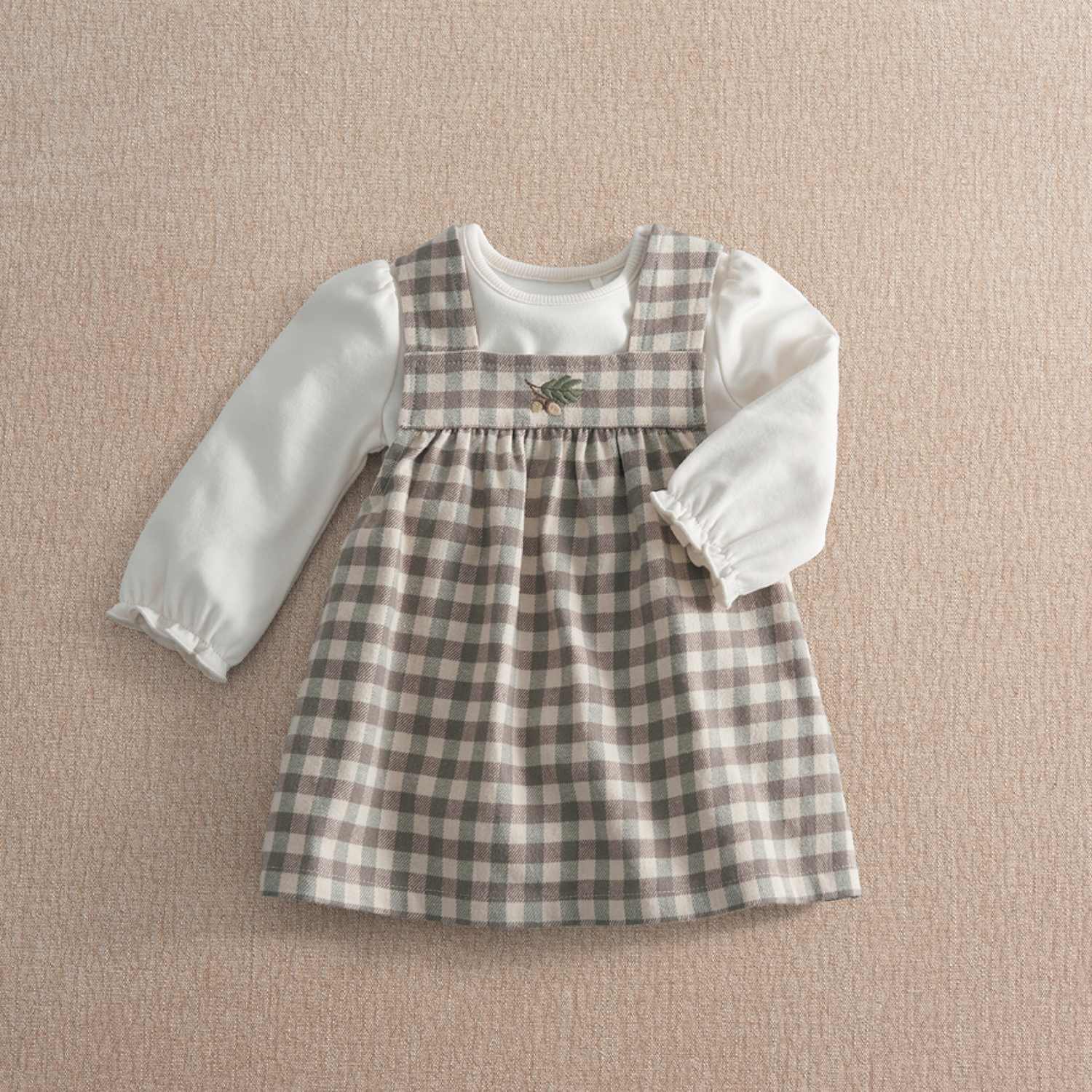 Mamas & Papas Girls 2 Piece Pure Cotton Gingham Outfit (0-24 Mths) - 3-6 Months - Beige - Available at M&S