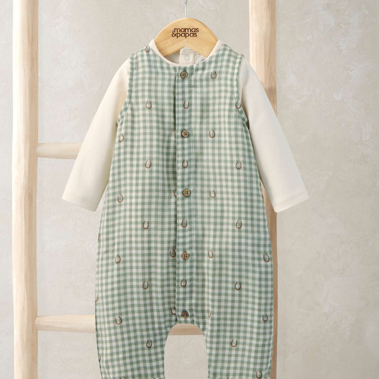 Mamas & Papas Boys 2 Piece Pure Cotton Gingham Outfit (0-12 Mths) - 0-3 Months - Green - Available at M&S