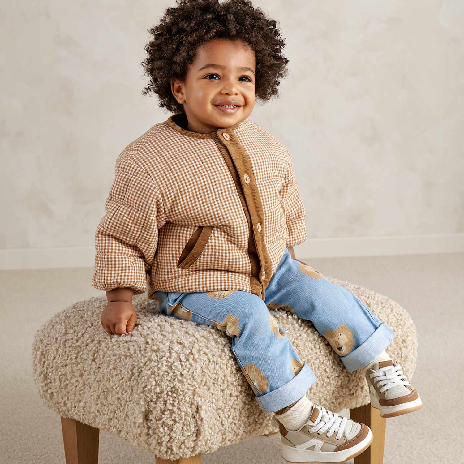 Mamas & Papas Boys Pure Cotton Gingham Quilted Jacket (2 Months - 3 Years) - 12-18 Months - Brown - Available at M&S