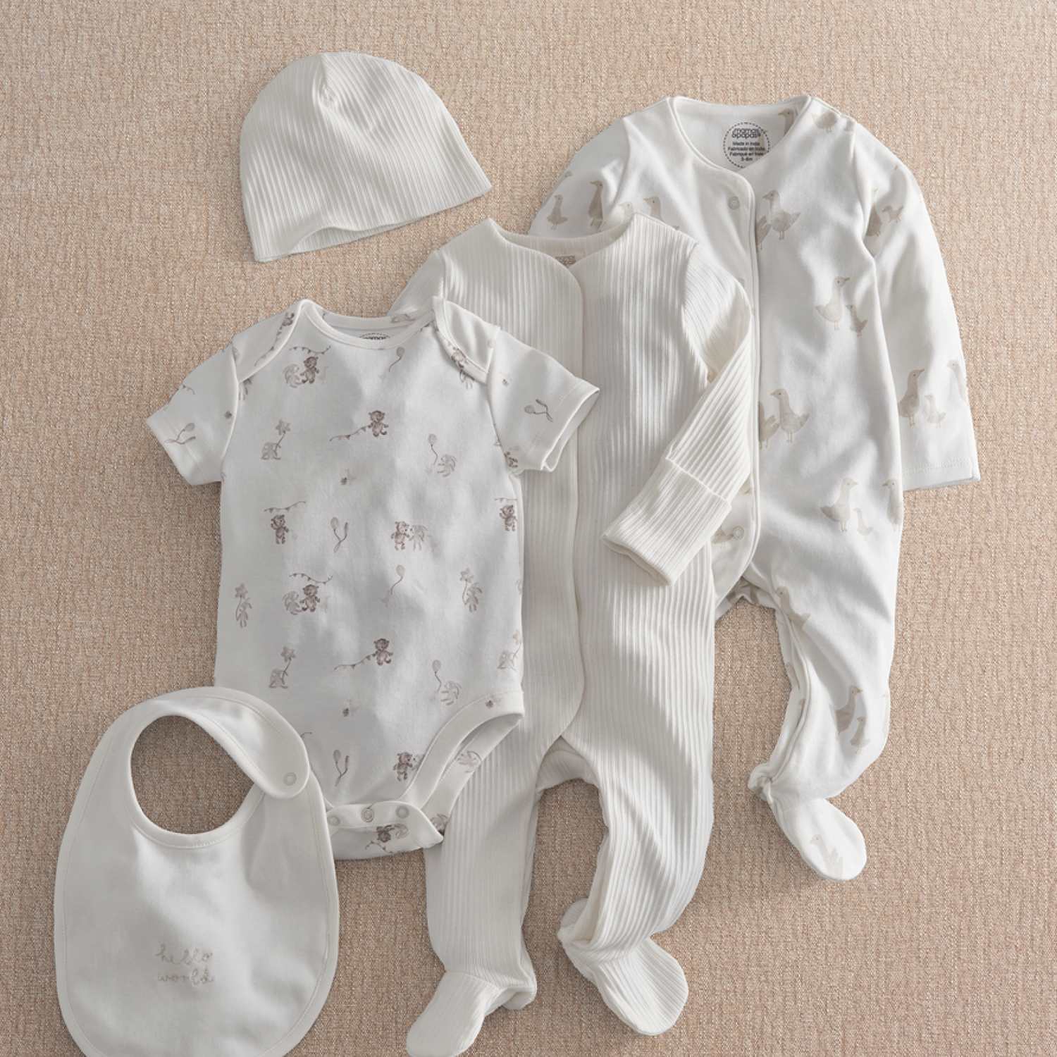 Mamas & Papas Kids 5 Piece Cotton Rich Duck Starter Set (0-6 Mths) - Newborn - 1 Months - Grey - Available at M&S