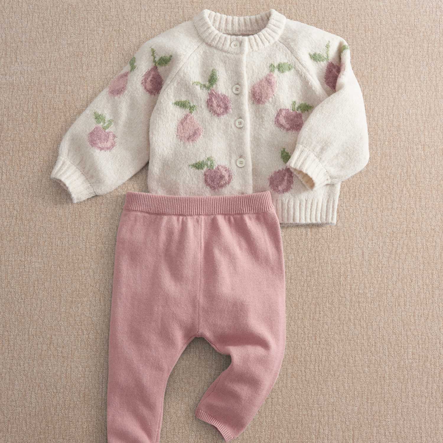 Mamas & Papas Girls Floral Knitted Cardigan And Leggings Set - 9-12 Months - Pink - Available at M&S