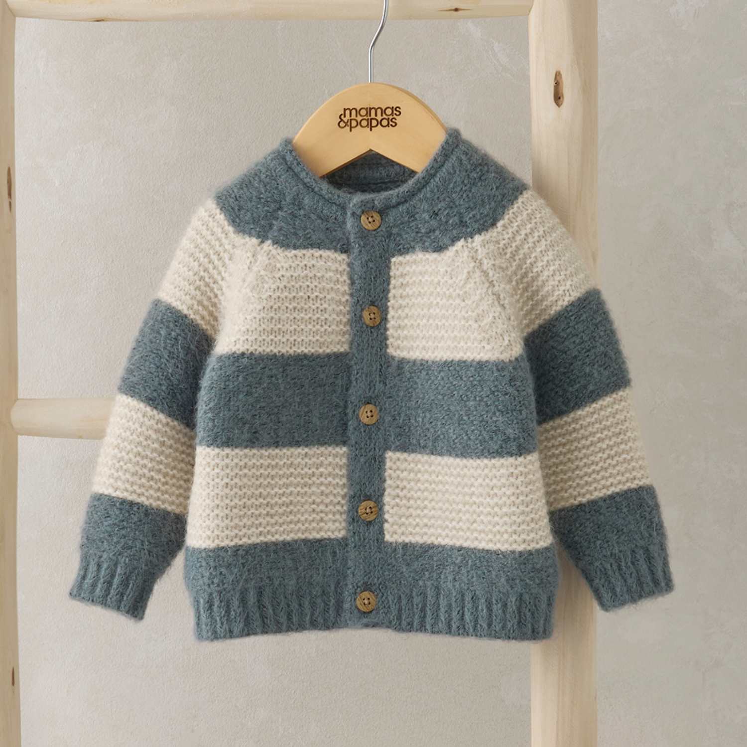 Mamas & Papas Boys Striped Long Sleeve Knit Cardigan - 6-9 Months - Blue - Available at M&S