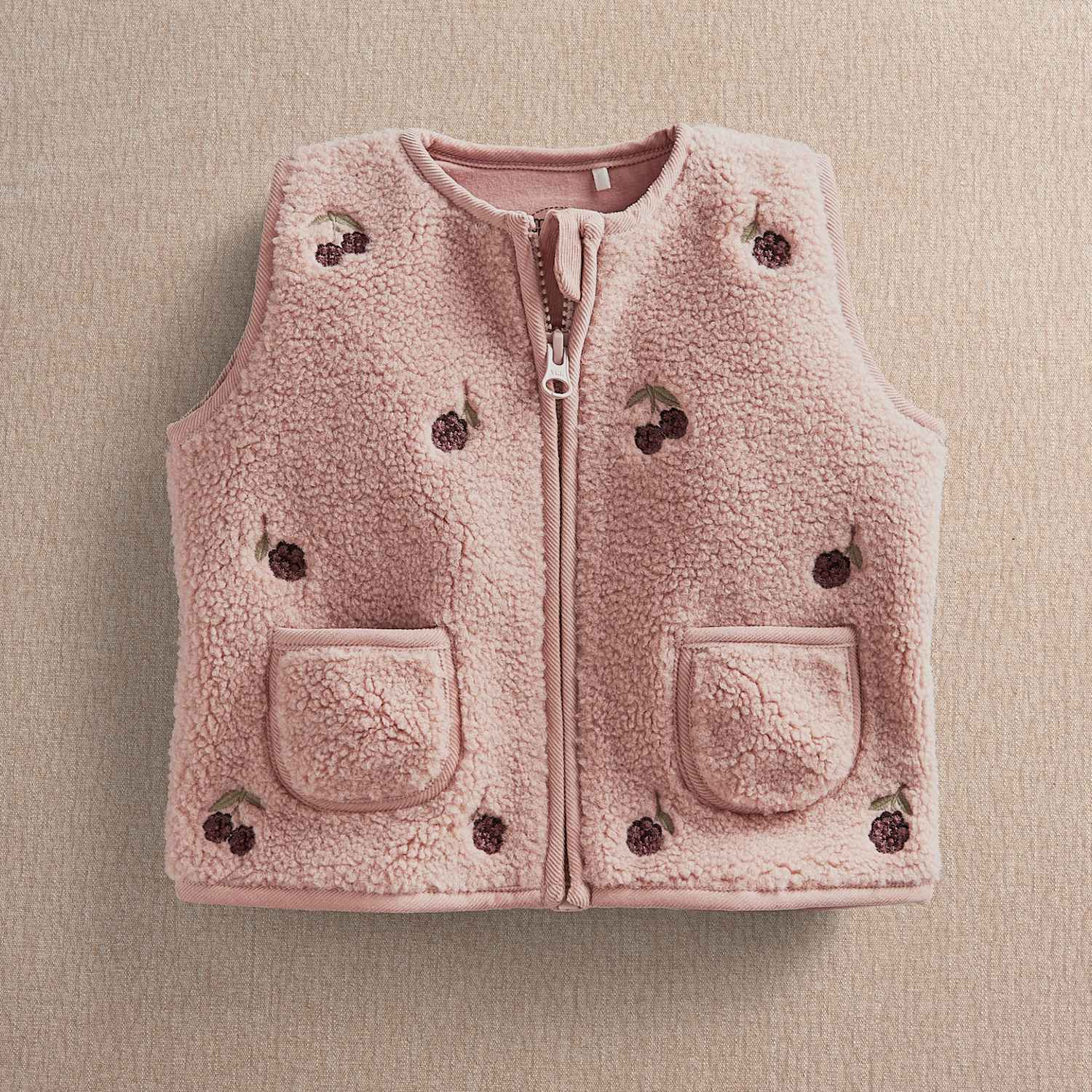 Mamas & Papas Girls Borg Embroidered Gilet (3 Months - 3 Years) - 3-6 Months - Pink - Available at M&S