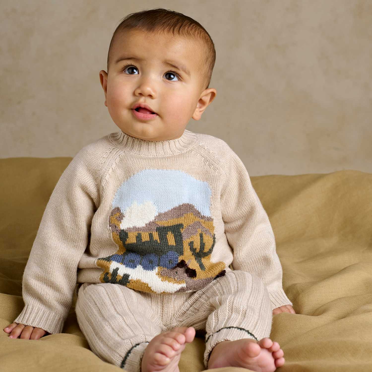 Mamas & Papas Boys 2 Piece Wild West Knitted Outfit (0-12 Mths) - 6-9 Months - Blue - Available at M&S