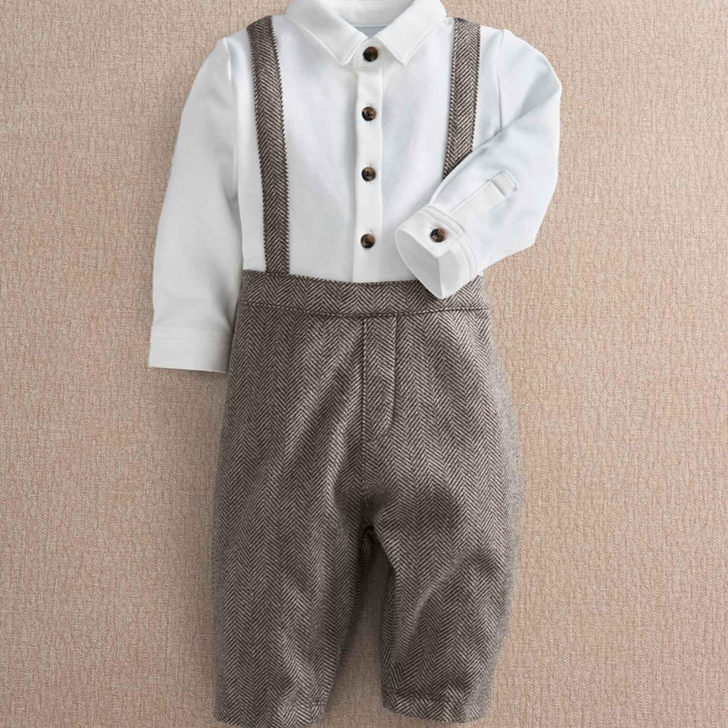 Mamas & Papas Boys Houndstooth Mock Romper (0-18 Months) - 9-12 Months - Brown - Available at M&S