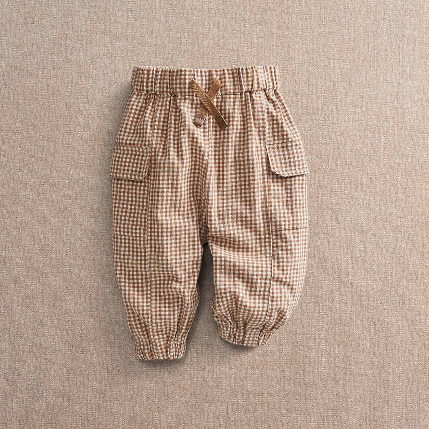 Mamas & Papas Boys Pure Cotton Gingham Cargo Joggers (0-3 Yrs) - 6-9 Months - Beige - Available at M&S