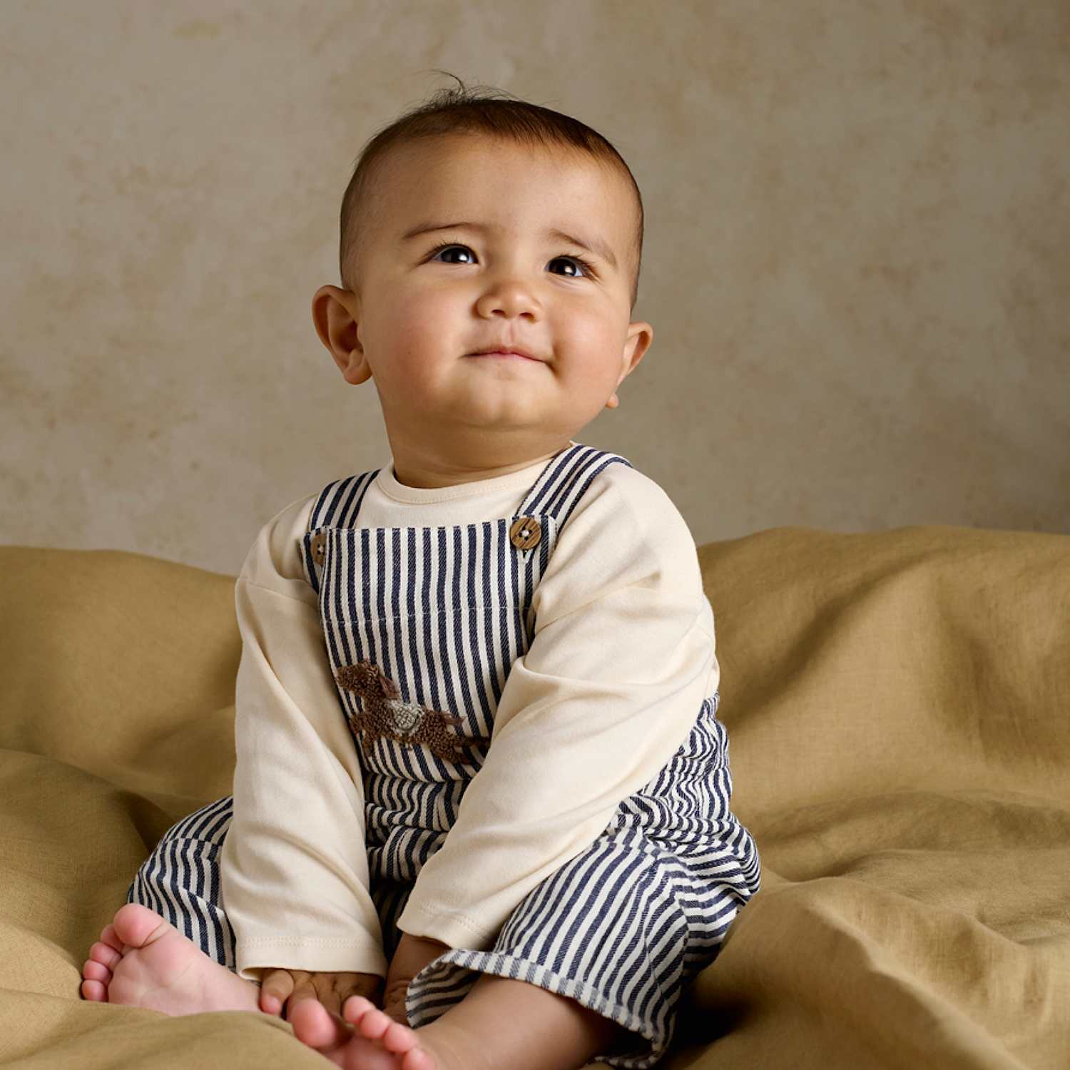 Mamas & Papas Boys 2 Piece Pure Cotton Striped Dungarees Outfit (0-12 Mths) - 0-3 Months - Blue - Available at M&S