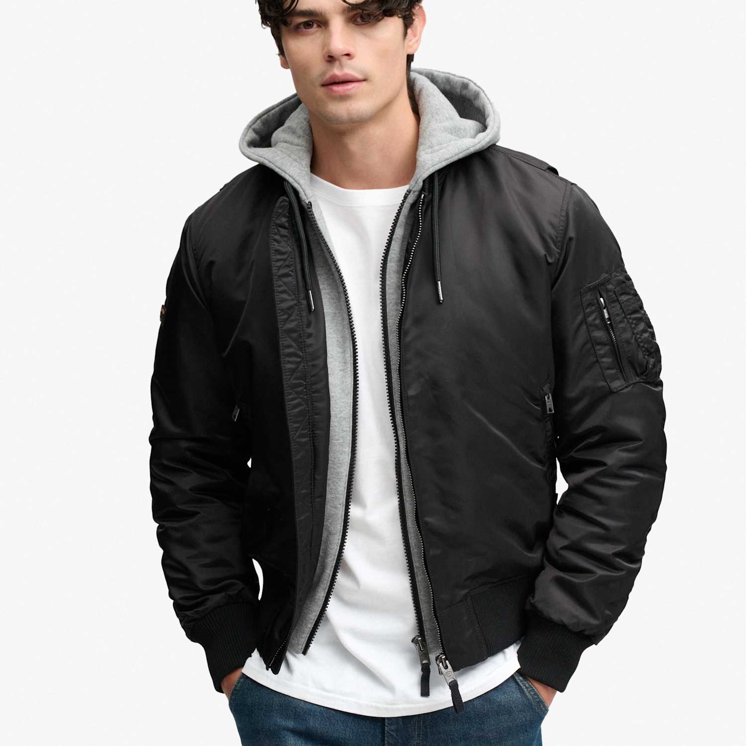 Superdry & Co Men's Padded Hooded Bomber Jacket - L - Black - Available at M&S
