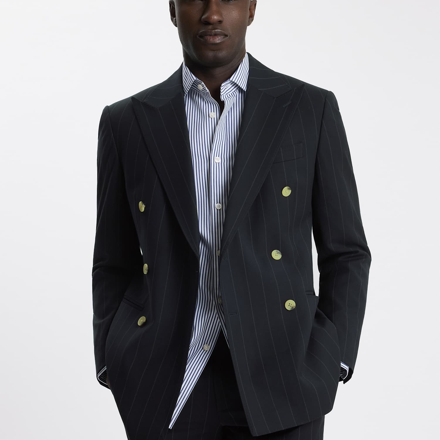 Moss Men's Tailored Fit Pinstripe Suit Jacket - 46 - Navy Mix - Available at M&S