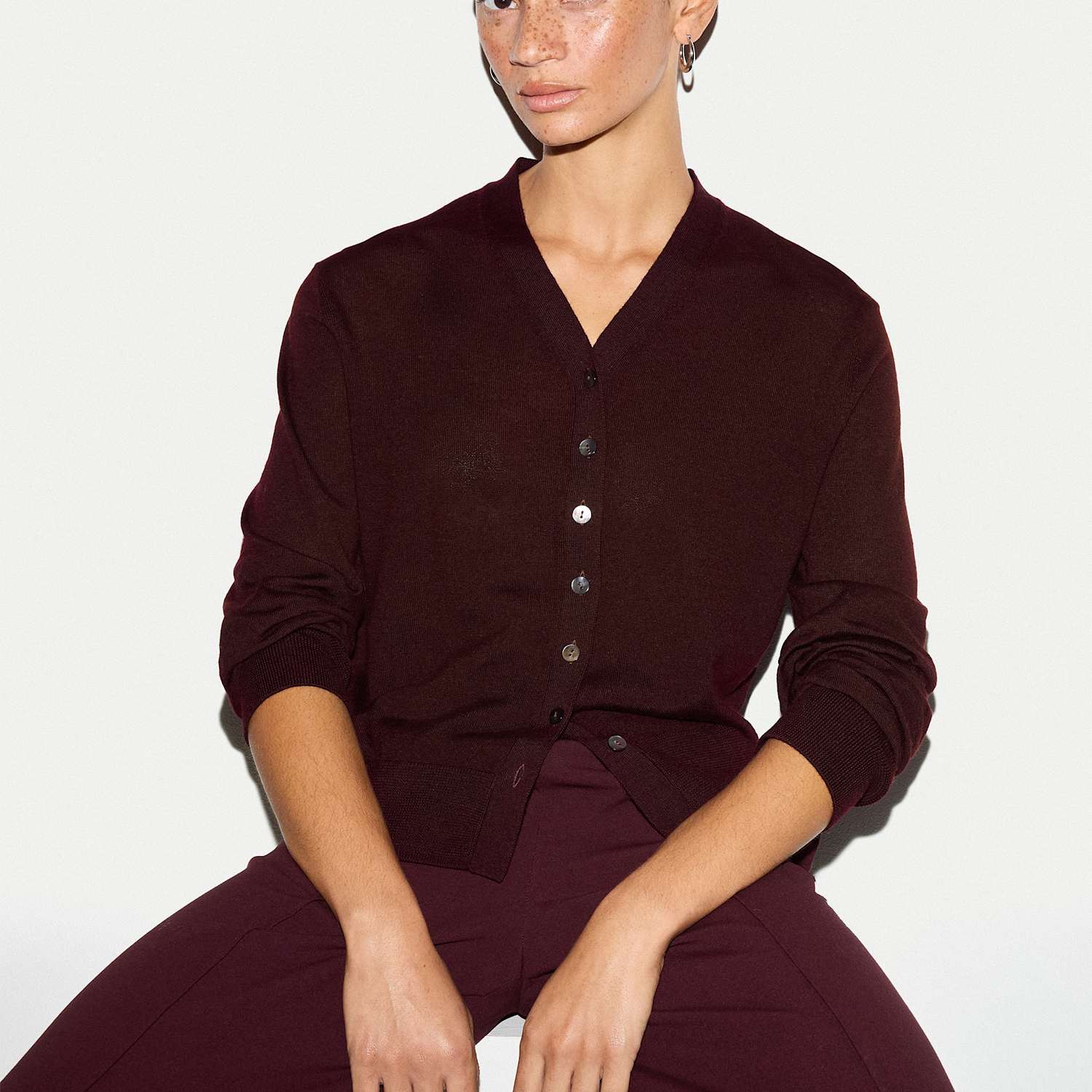 Jigsaw Women's Pure Wool V-Neck Cardigan - Small - Burgundy - Available at M&S