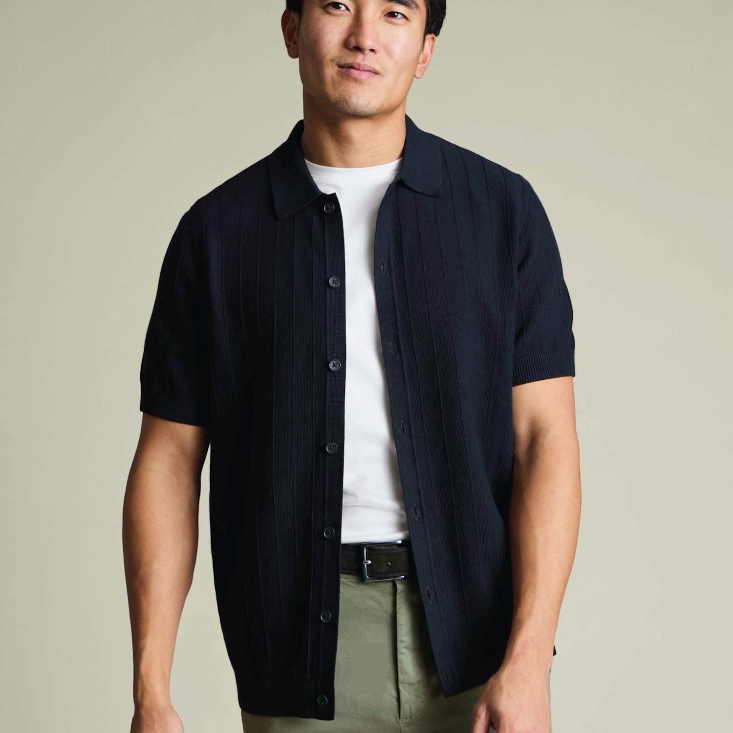 Charles Tyrwhitt Men's Pure Cotton Textured Knitted Polo Shirt - 2XL - Navy - Available at M&S