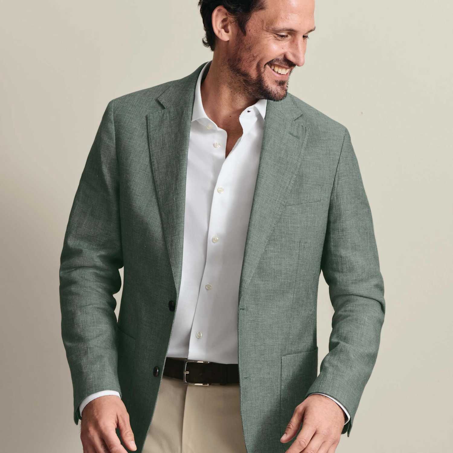 Charles Tyrwhitt Men's Slim Fit Linen Cotton Blend Suit Jacket - 42 - Green - Available at M&S
