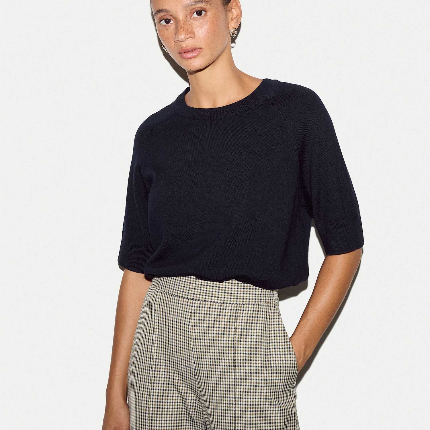 Jigsaw Women's Pure Wool Raglan Sleeve T-Shirt - Small - Navy - Available at M&S