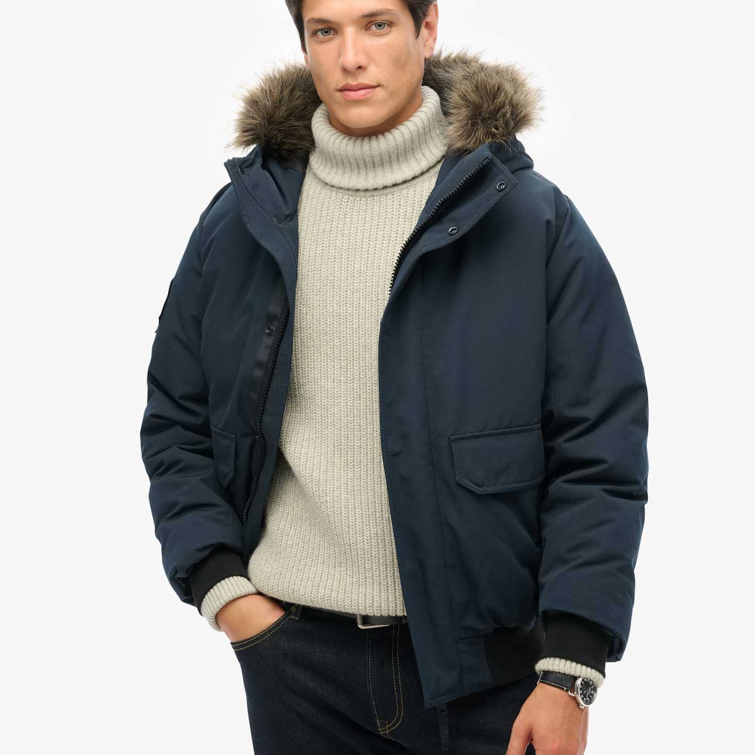 Superdry & Co Men's Hooded Padded Bomber Jacket - M - Navy - Available at M&S