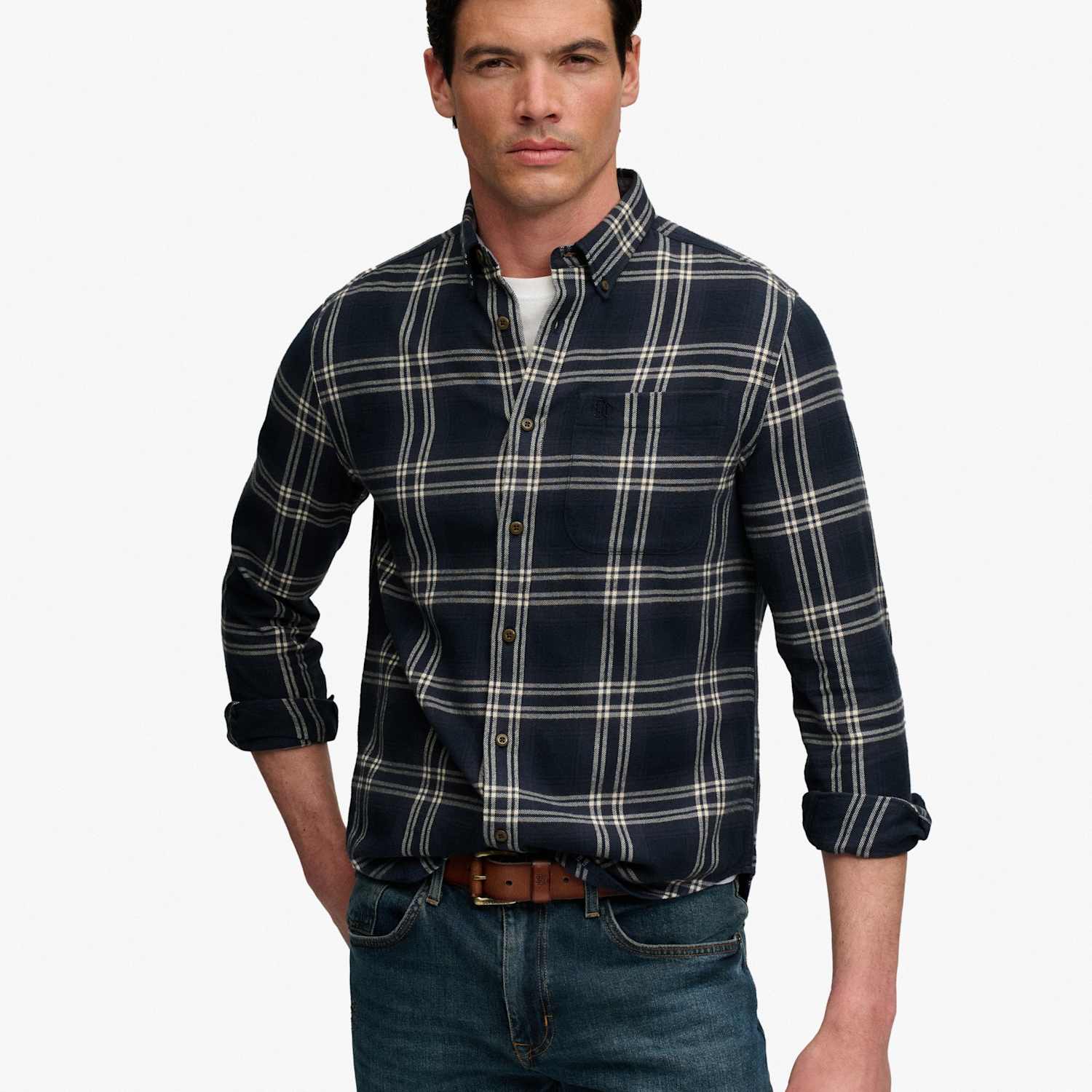 Superdry & Co Men's Relaxed Fit Pure Cotton Flannel Checked Shirt - M - Navy Mix - Available at M&S