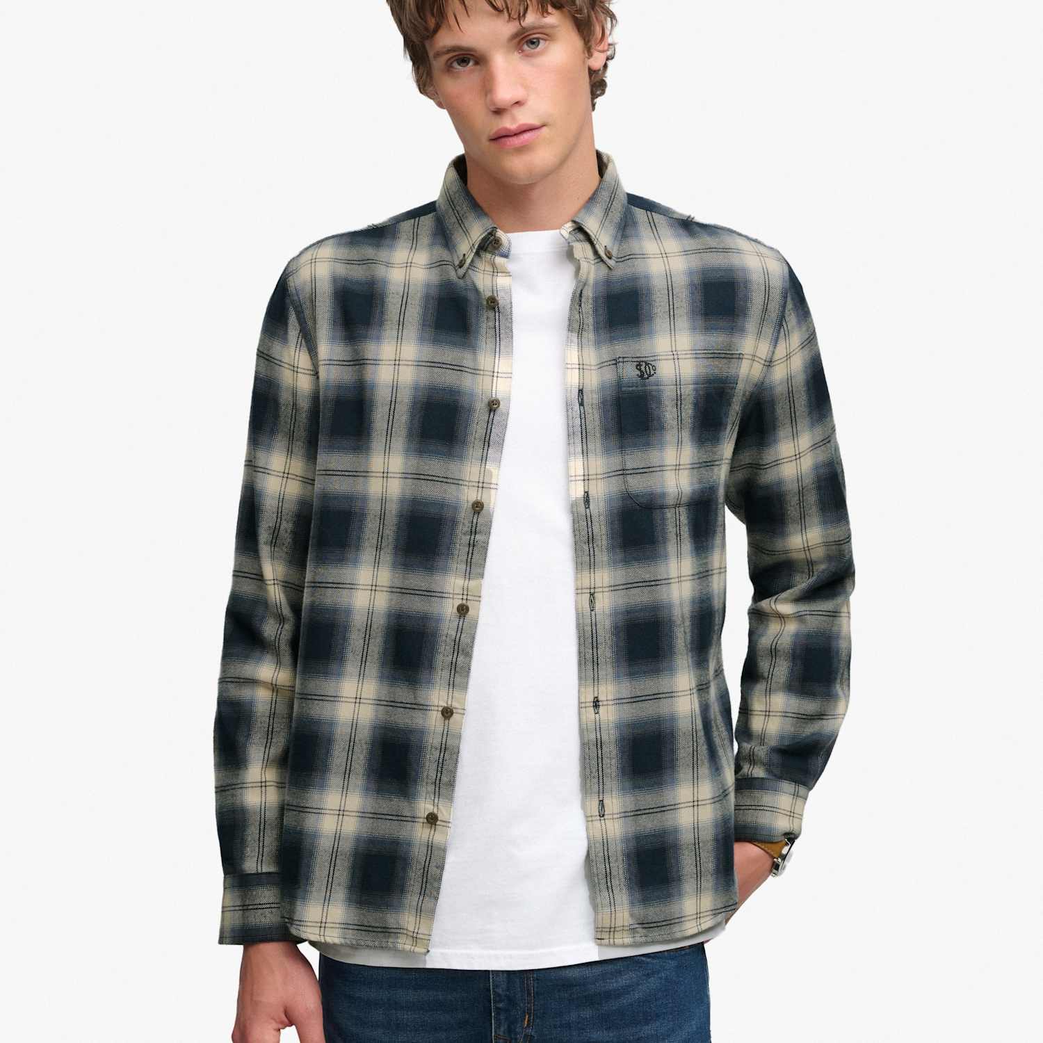 Superdry & Co Men's Relaxed Fit Pure Cotton Flannel Checked Shirt - XL - Navy Mix - Available at M&S