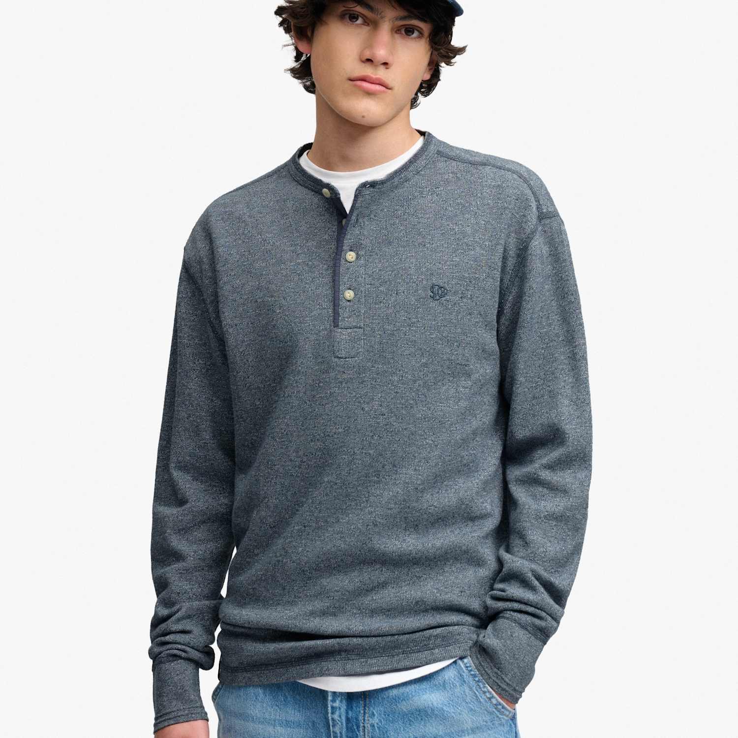 Superdry & Co Men's Pure Cotton Waffle Grandad Collar Top - M - Blue - Available at M&S