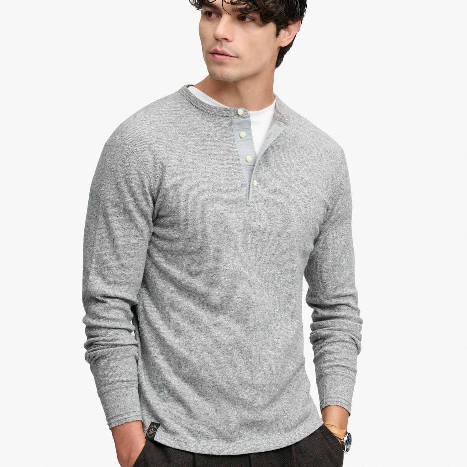 Superdry & Co Men's Pure Cotton Waffle Grandad Collar Top - XL - Grey - Available at M&S