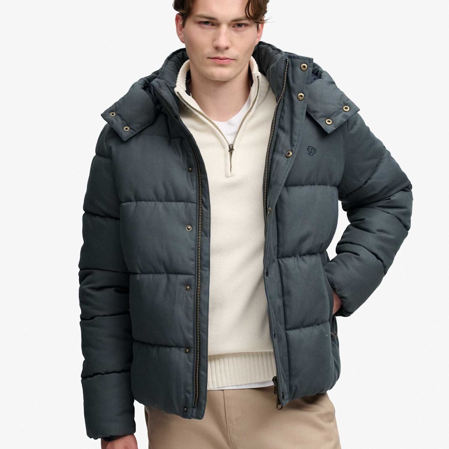 Superdry & Co Men's Hooded Checked Puffer Jacket - S - Navy Mix - Available at M&S