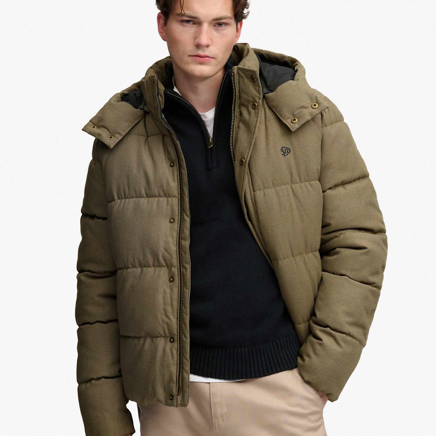 Superdry & Co Men's Hooded Checked Puffer Jacket - M - Brown Mix - Available at M&S