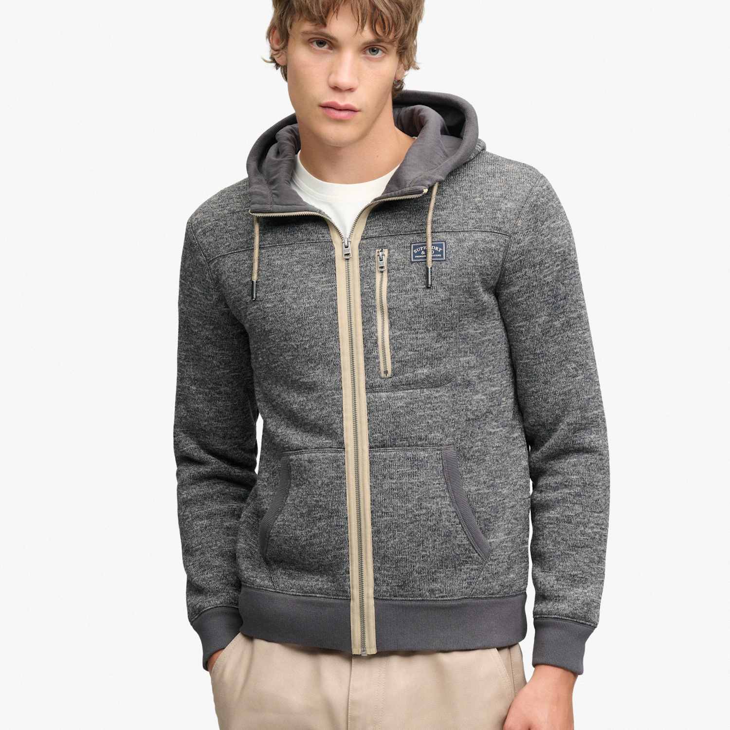 Superdry & Co Men's Textured Fleece Lined Zip Up Hoodie - S - Dark Grey - Available at M&S