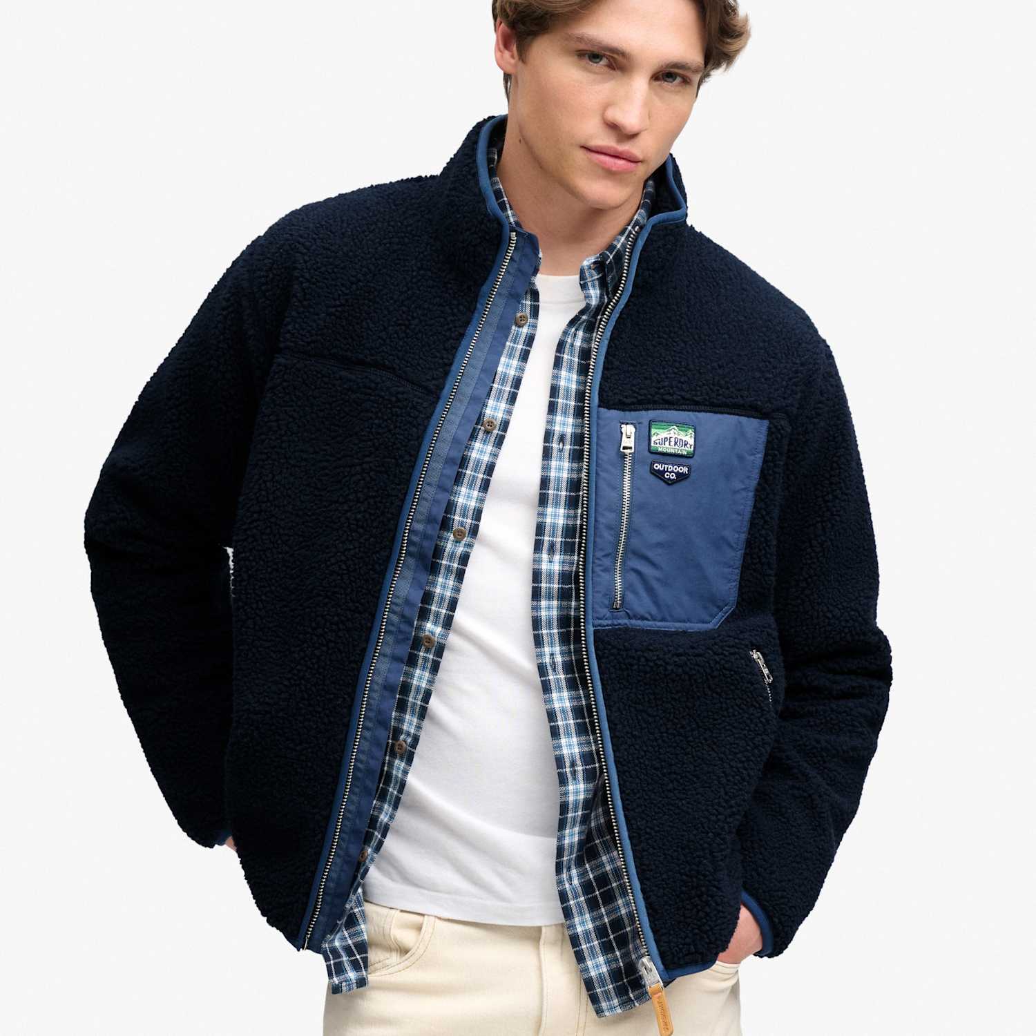 Superdry & Co Men's Fleece Funnel Neck Zip Up Jacket - S - Navy - Available at M&S
