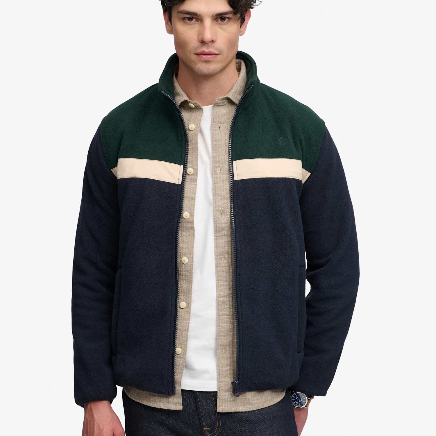Superdry & Co Men's Fleece Colour Block Zip Up Jacket - L - Green - Available at M&S