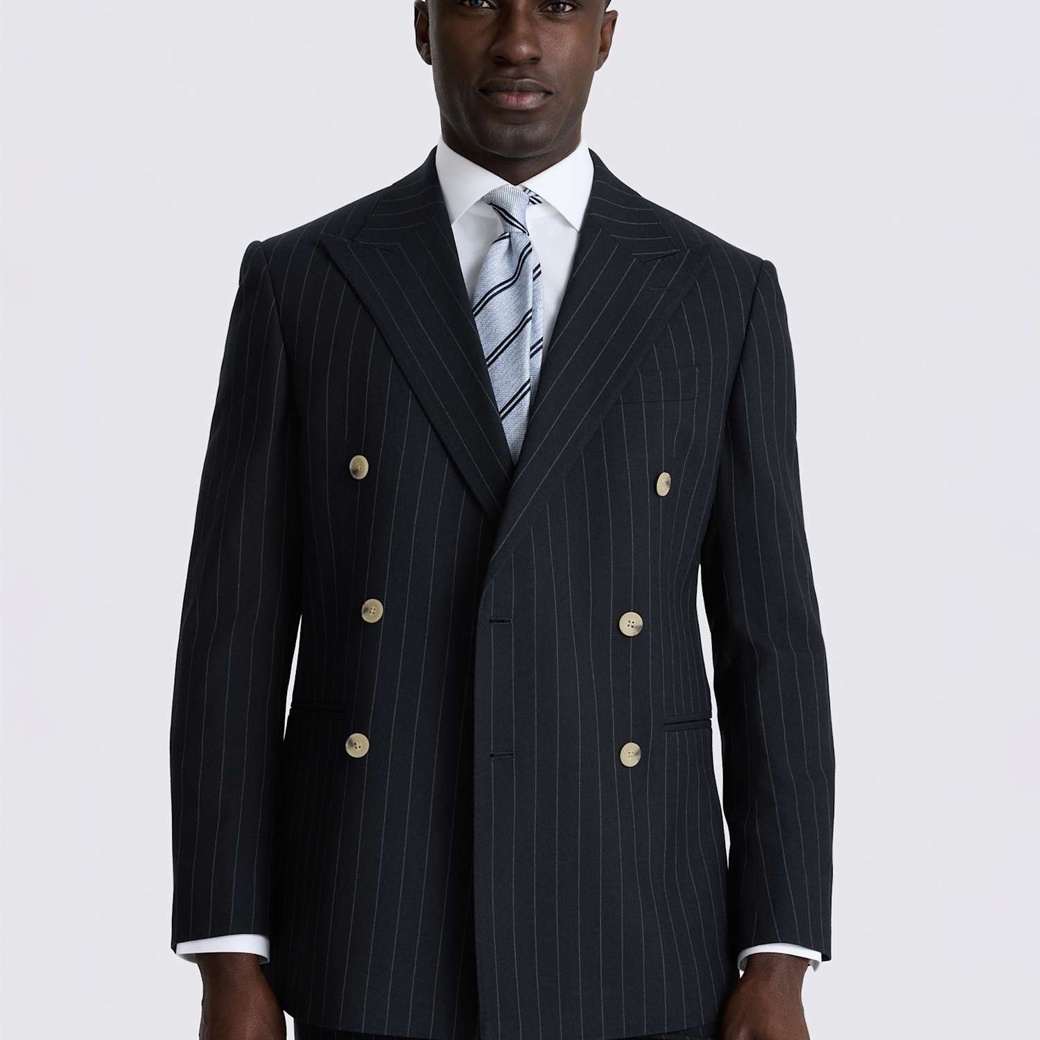 Moss Men's Tailored Fit Pinstripe Double Breasted Suit Jacket - 42 - Navy Mix - Available at M&S