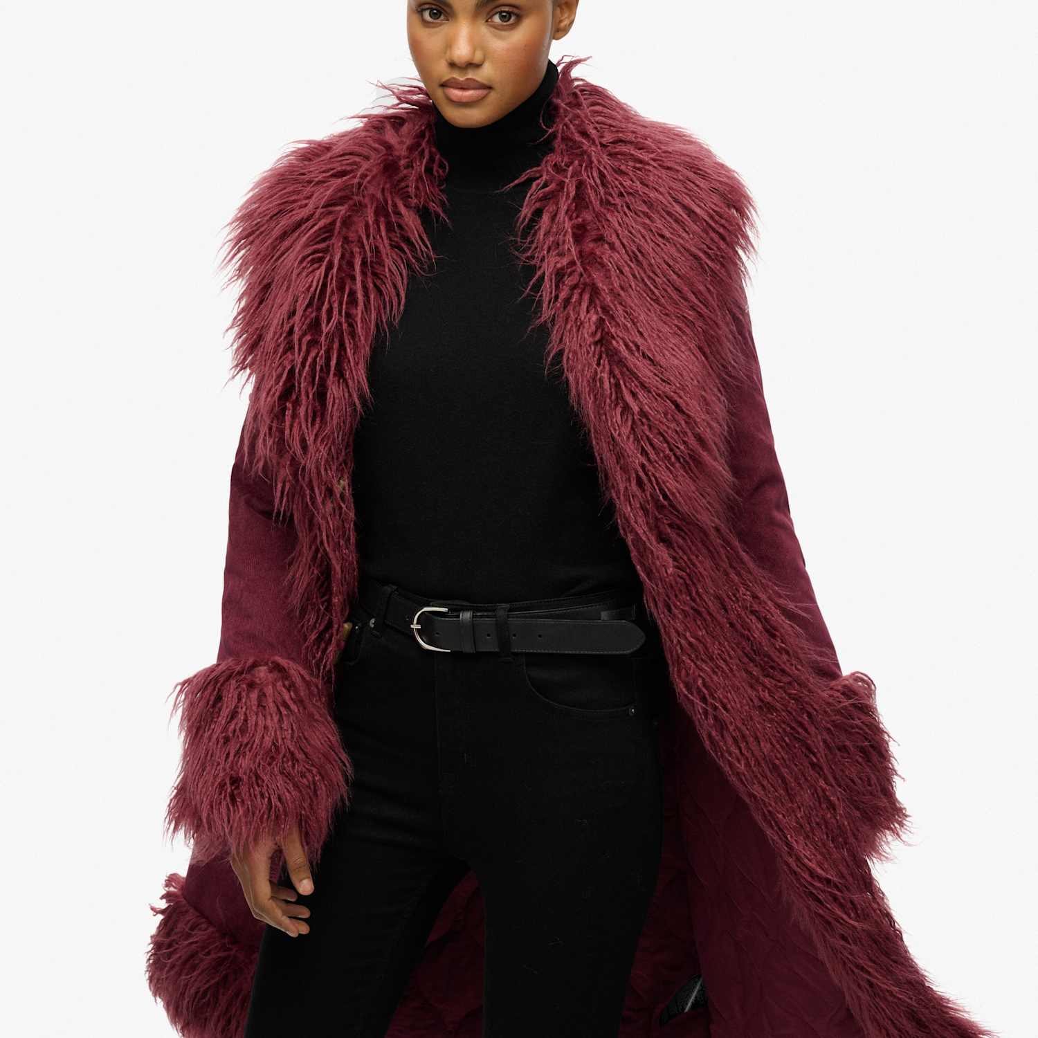 Superdry & Co Women's Faux Fur Trim Longline Afghan Coat - 12 - Purple - Available at M&S