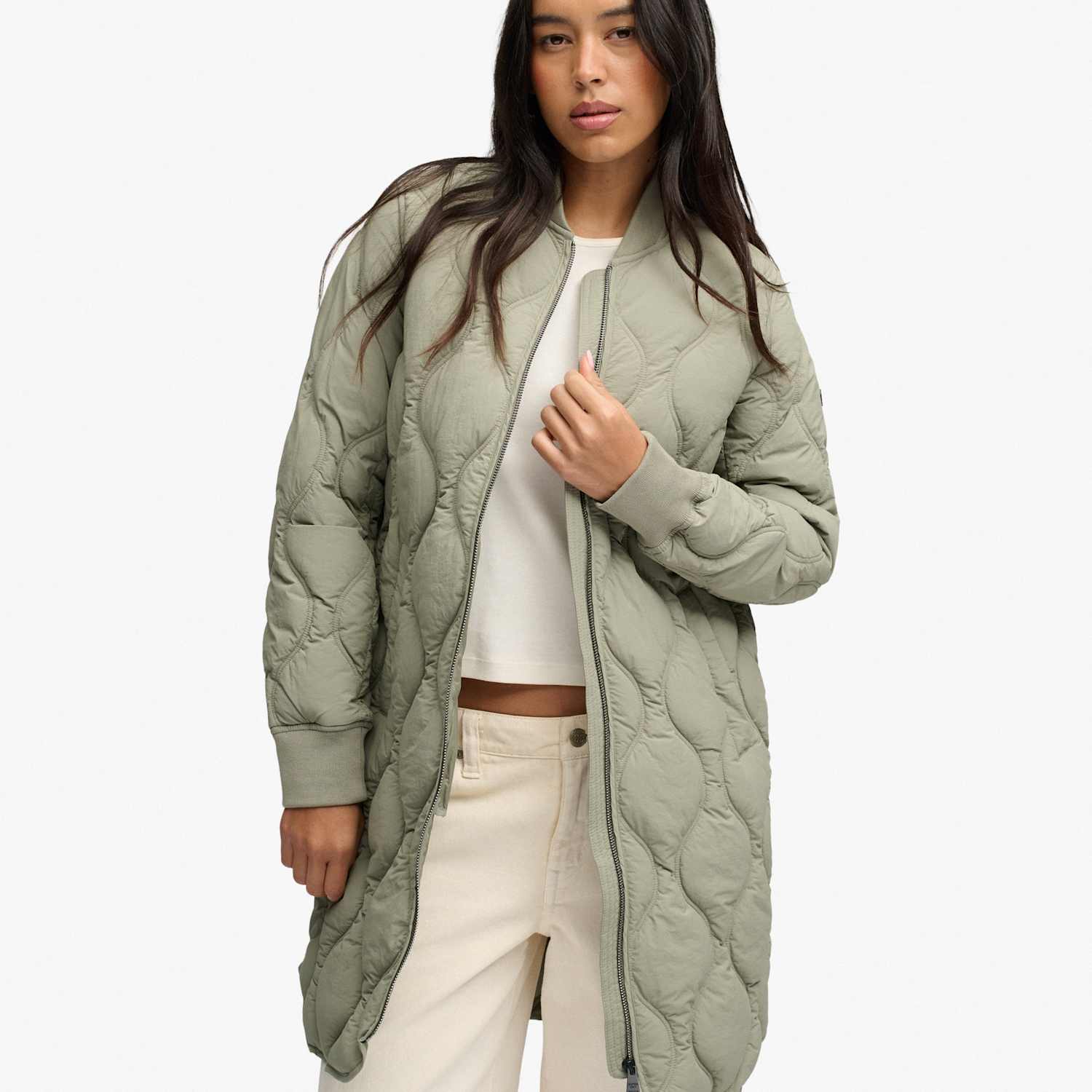 Superdry & Co Women's Quilted Longline Jacket - 8 - Khaki - Available at M&S
