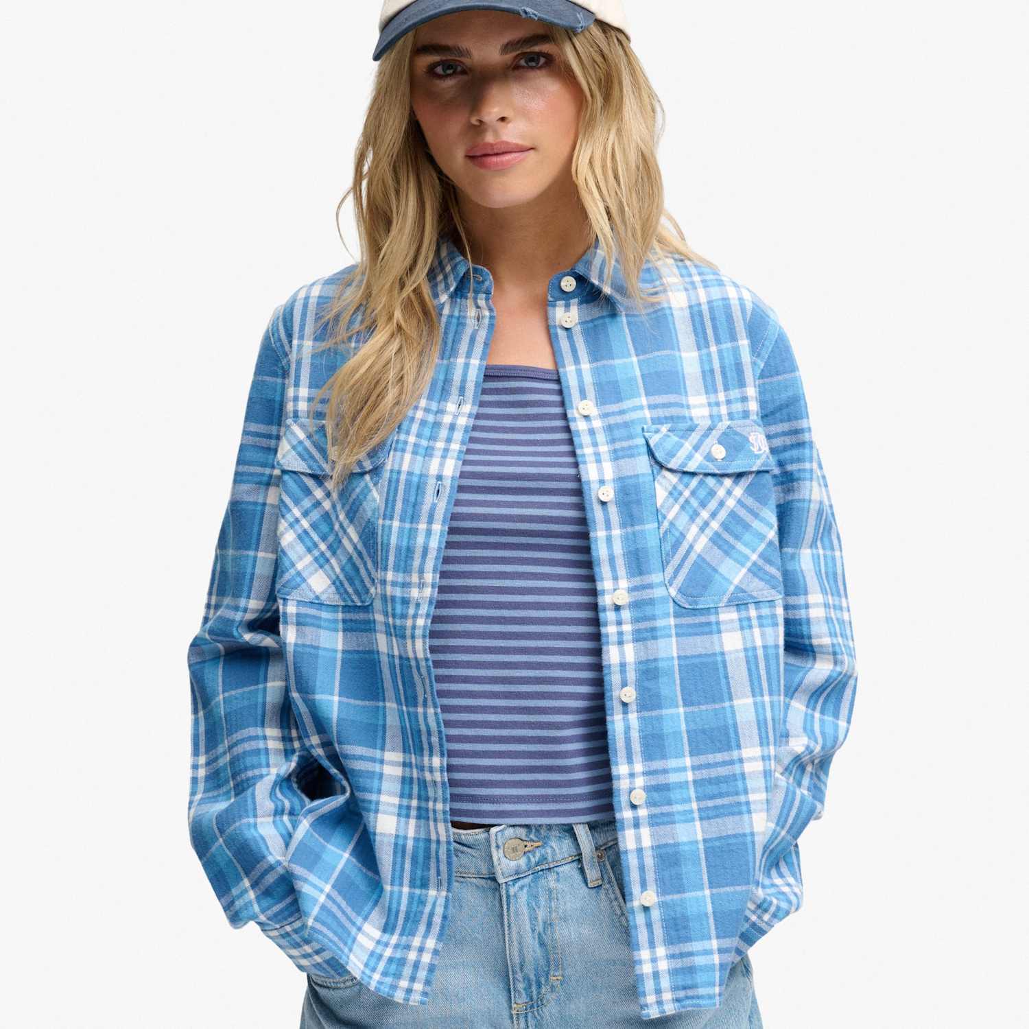 Superdry & Co Women's Pure Cotton Checked Flannel Relaxed Shirt - 12 - Blue Mix - Available at M&S