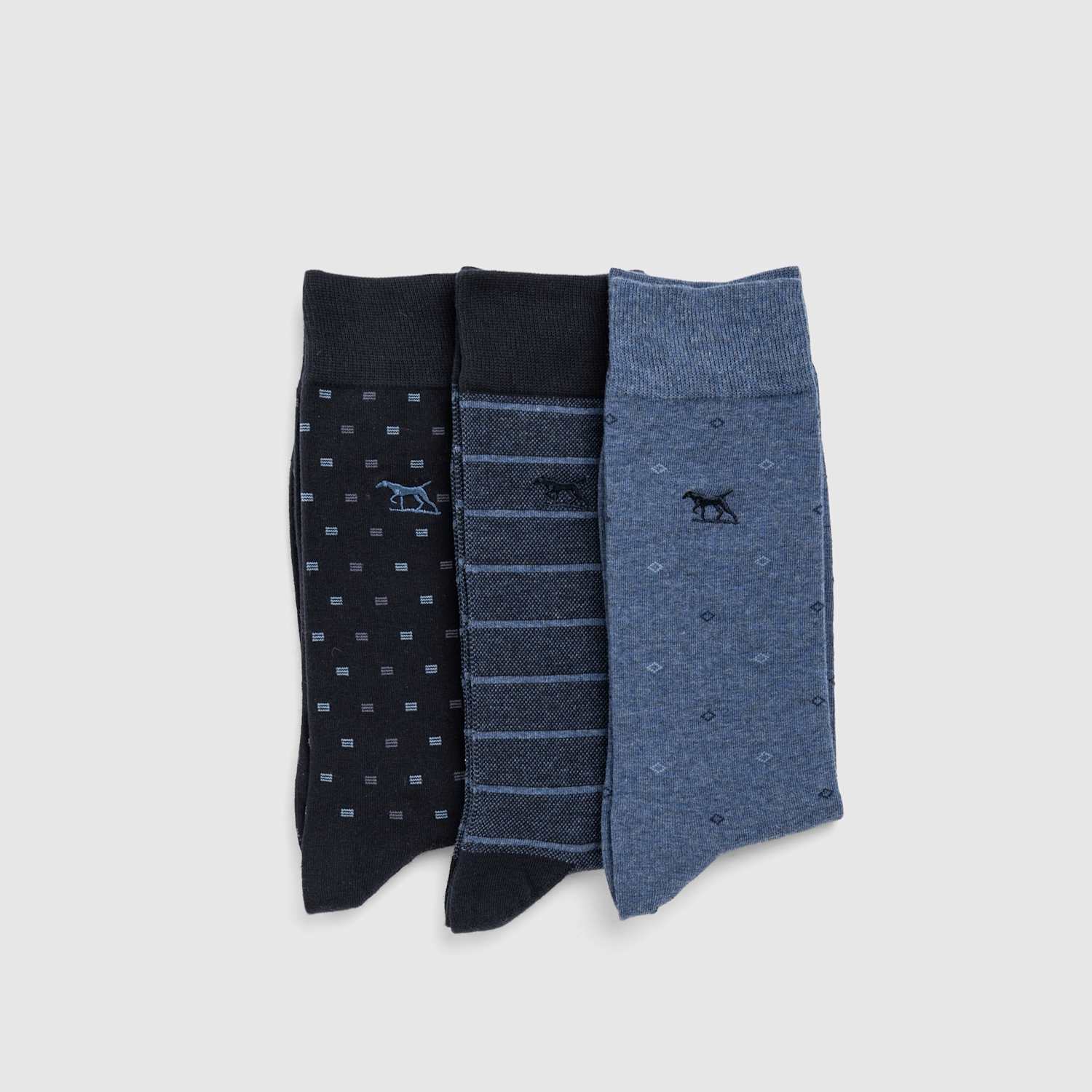 Rodd & Gunn Men's 3 Pack Patterned Cotton Rich Socks - L - Blue Mix - Available at M&S