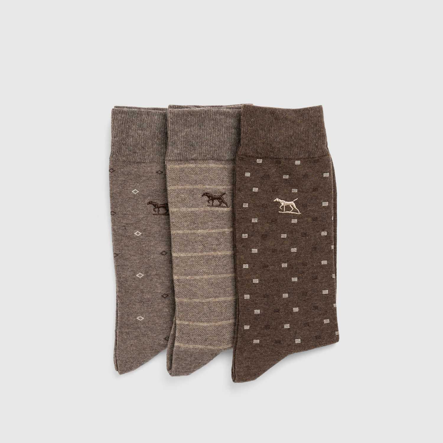 Rodd & Gunn Men's 3 Pack Patterned Cotton Rich Socks - M - Brown Mix - Available at M&S