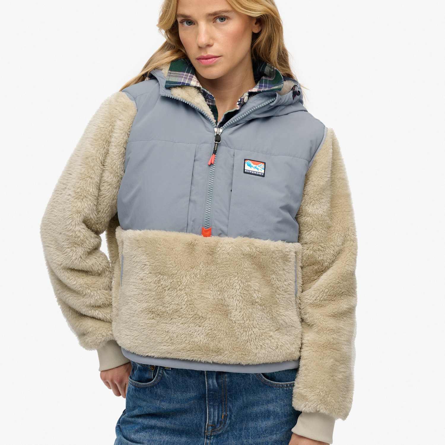 Superdry & Co Women's Half Zip Hooded Hybrid Fleece - 10 - Beige Mix - Available at M&S