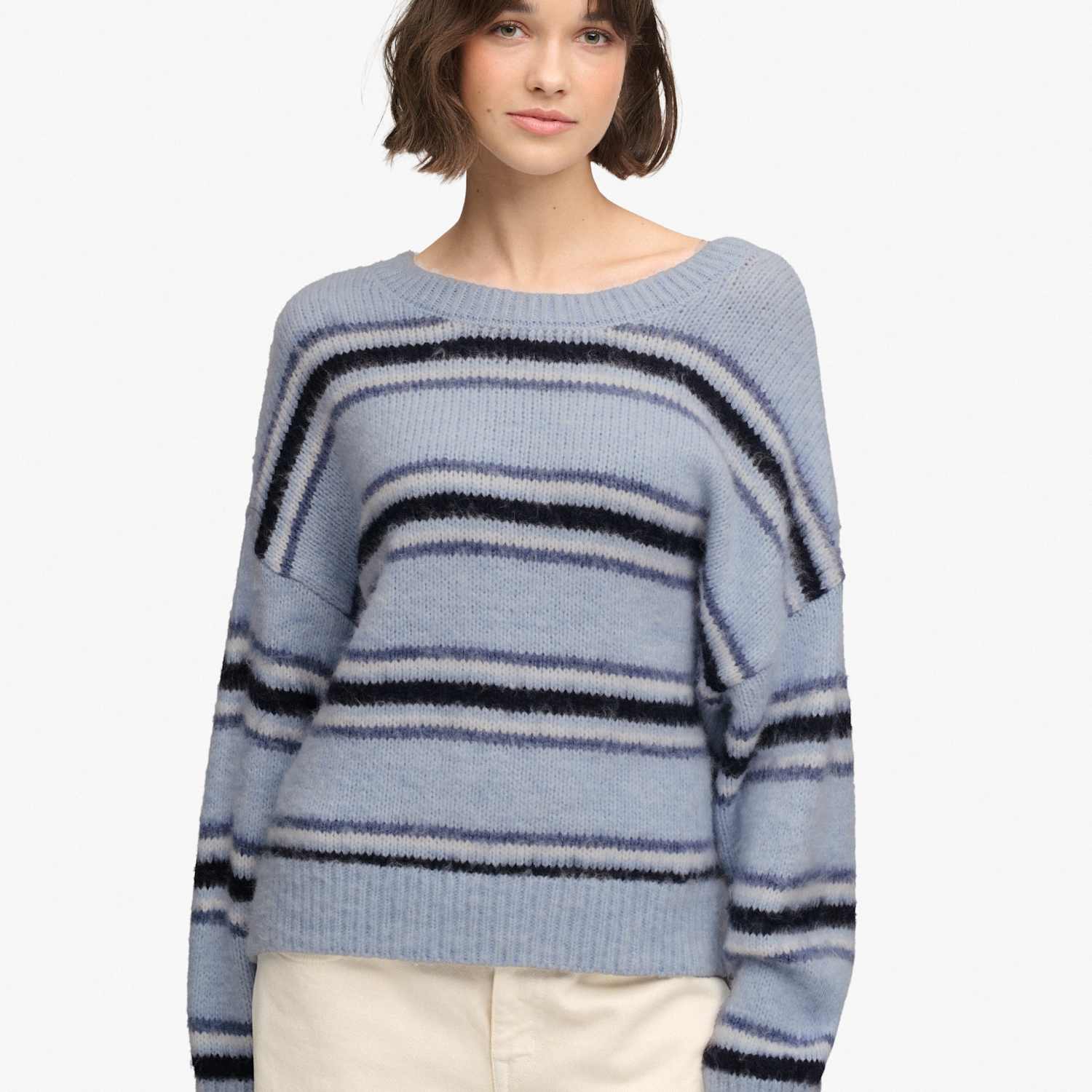 Superdry & Co Women's Brushed Striped Relaxed Jumper - 16 - Cream Mix - Available at M&S