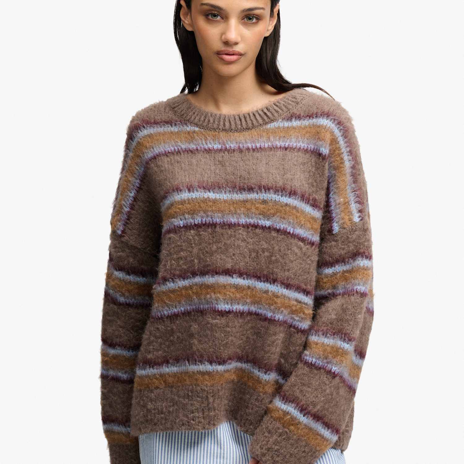Superdry & Co Women's Brushed Striped Relaxed Jumper - 12 - Brown Mix - Available at M&S