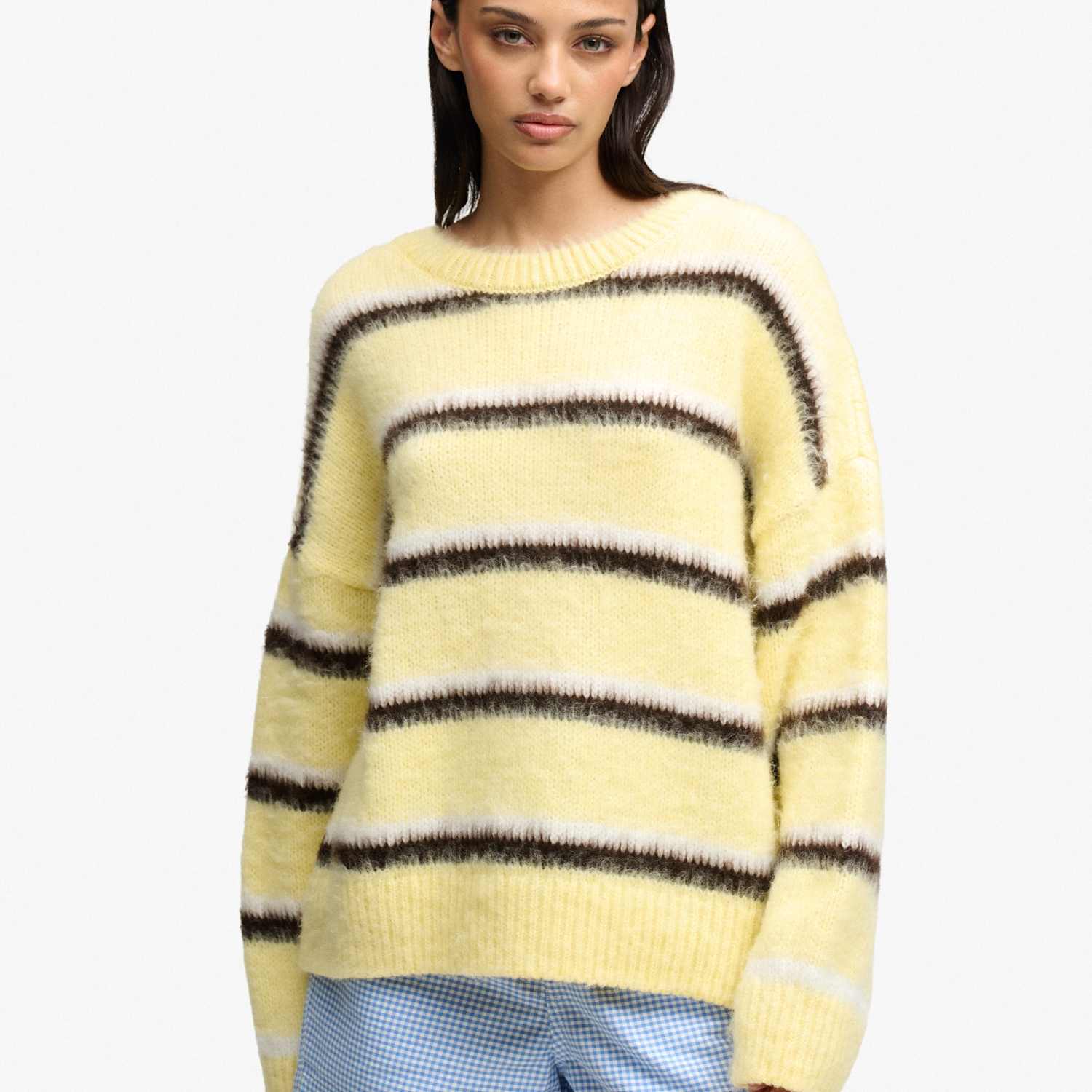 Superdry & Co Women's Brushed Striped Relaxed Jumper - 12 - Yellow Mix - Available at M&S