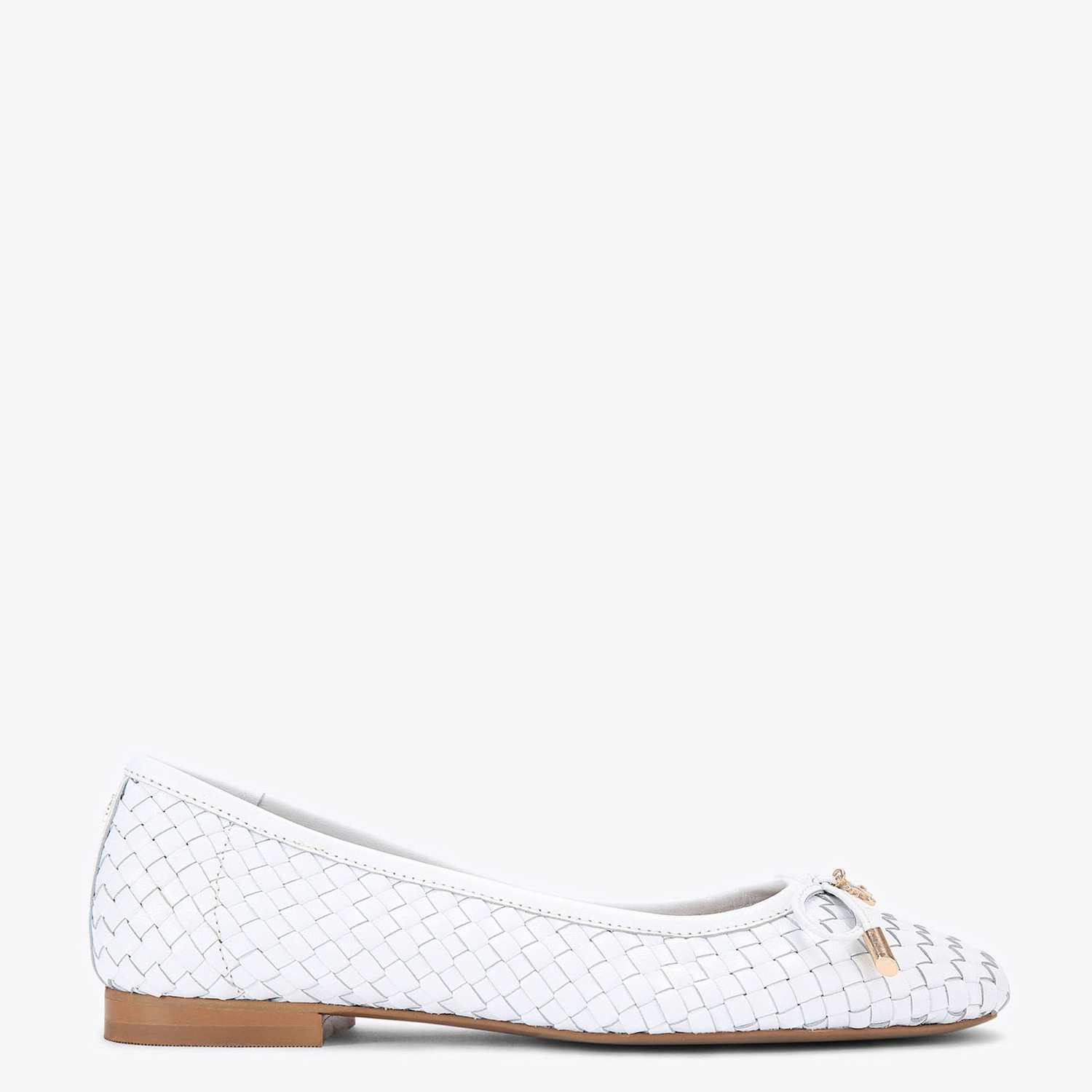 Kurt Geiger Women's Leather Woven Bow Flat Ballet Pumps - 4 - White - Available at M&S