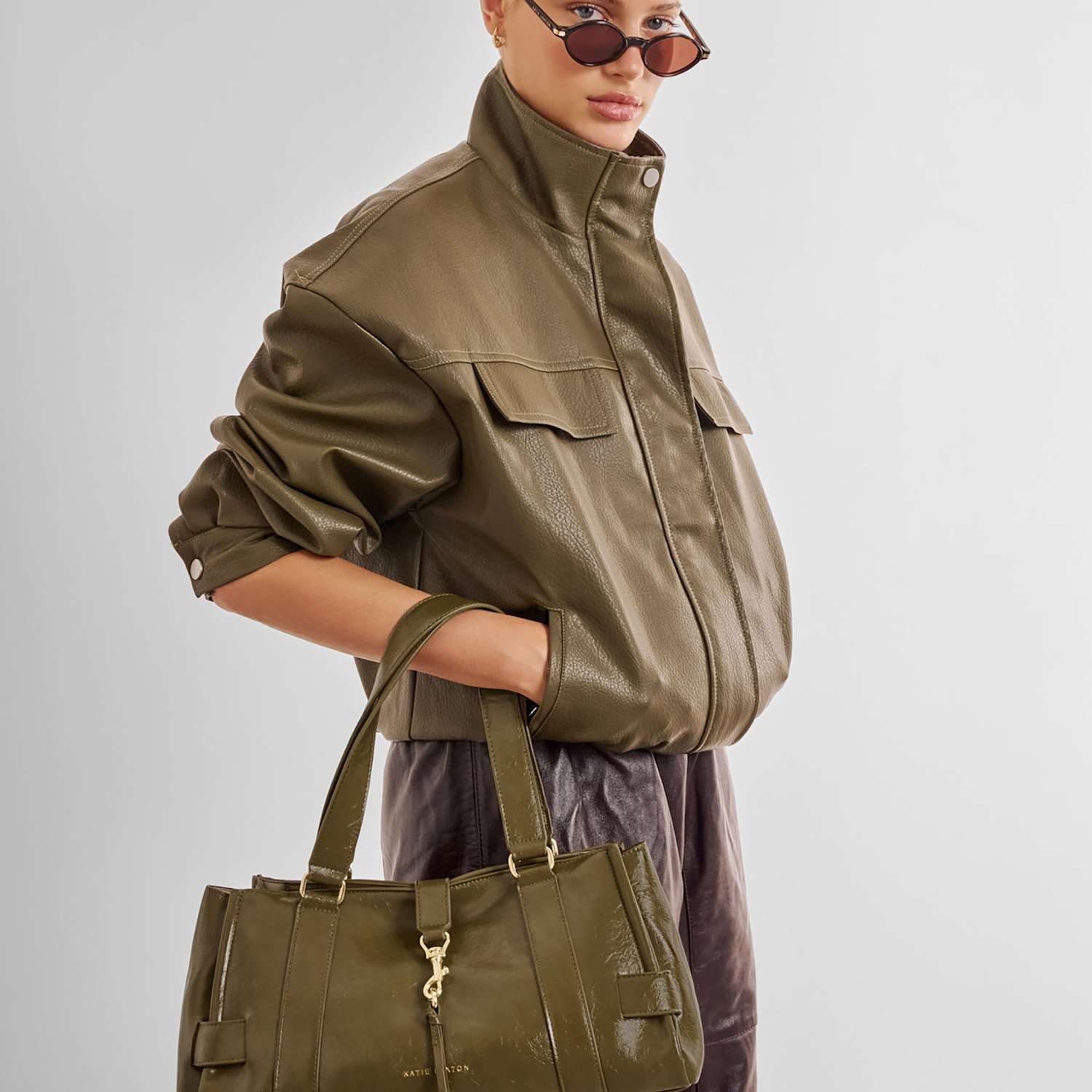 Katie Loxton Women's Faux Leather Shoulder Bag - Olive - Available at M&S