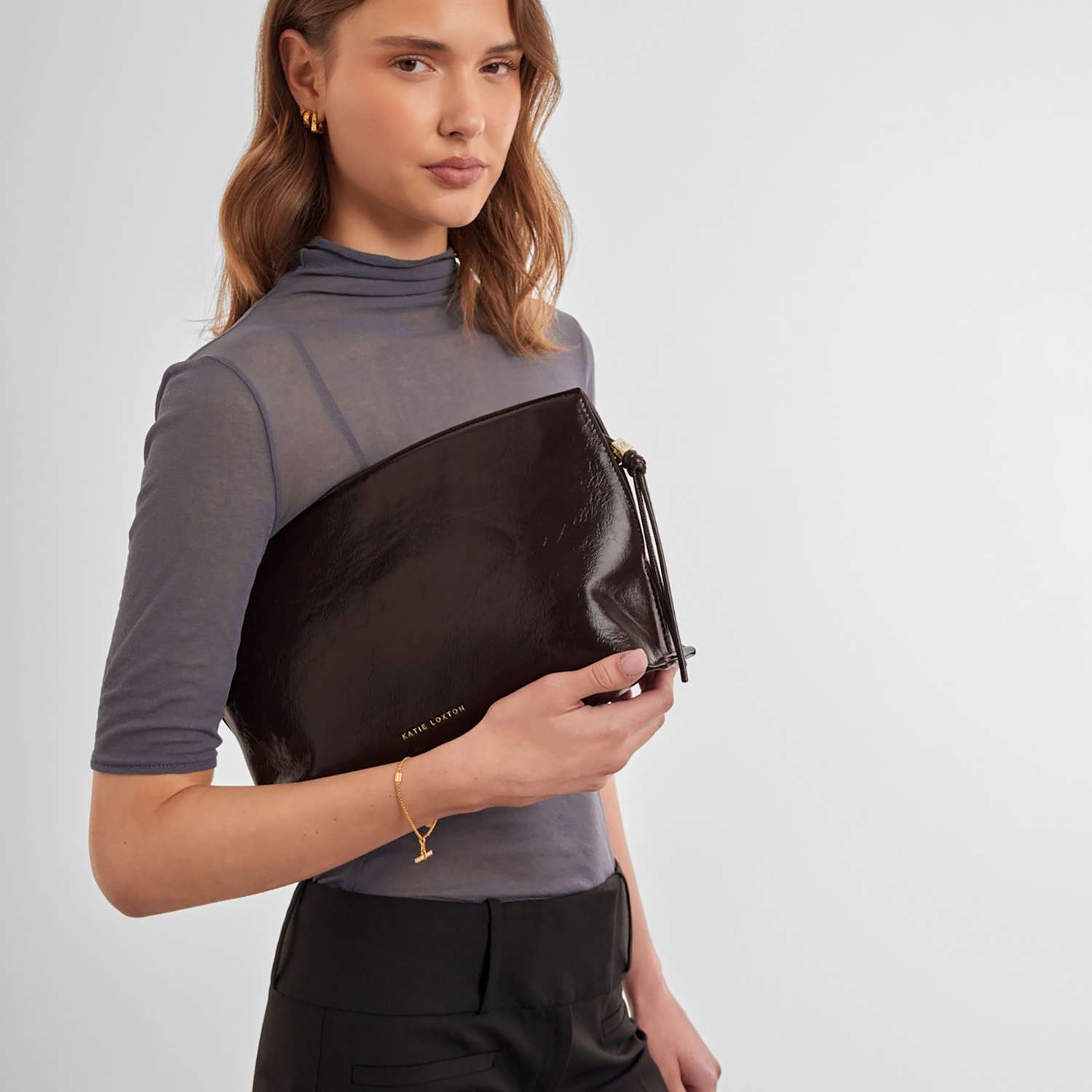 Katie Loxton Women's Faux Leather Clutch Bag - Chocolate - Available at M&S