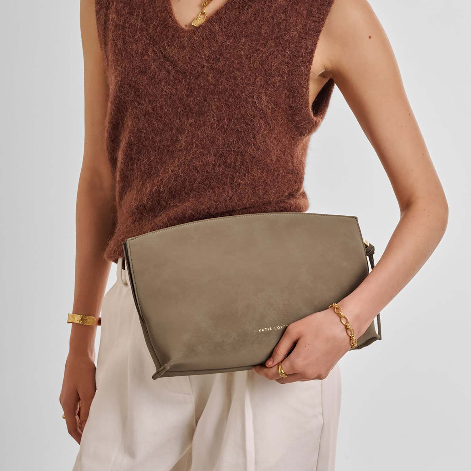 Katie Loxton Women's Faux Suede Underarm Clutch Bag - Taupe - Available at M&S