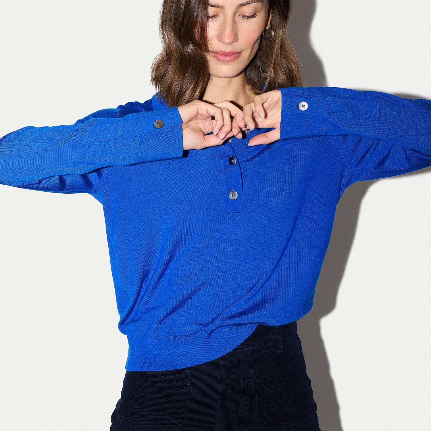 Jigsaw Women's Pure Merino Wool Round Neck Relaxed Polo Shirt - Small - Royal Blue - Available at M&S
