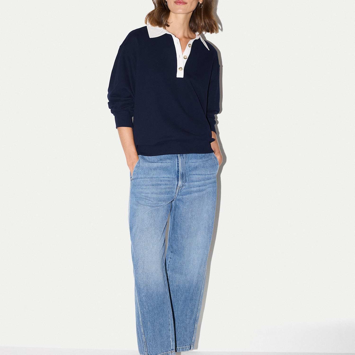 Jigsaw Women's Pure Cotton Collared Relaxed Sweatshirt - Medium - Navy - Available at M&S