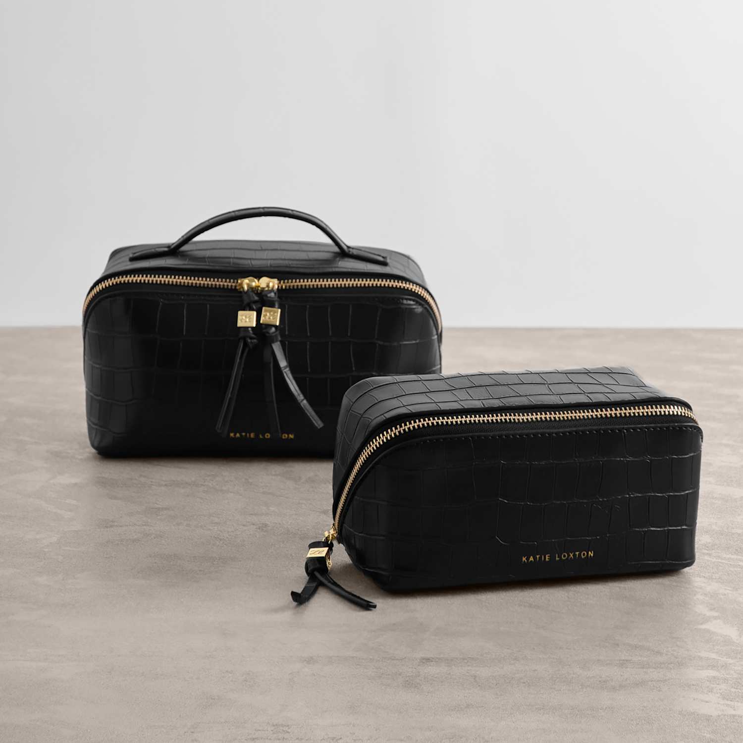 Katie Loxton Women's Faux Leather Croc Fold-Out Makeup & Wash Bag - Black - Available at M&S