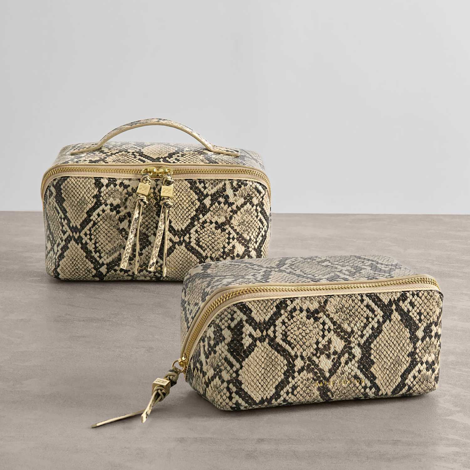 Katie Loxton Women's Faux Leather Snake Print Makeup Bag - Beige Mix - Available at M&S