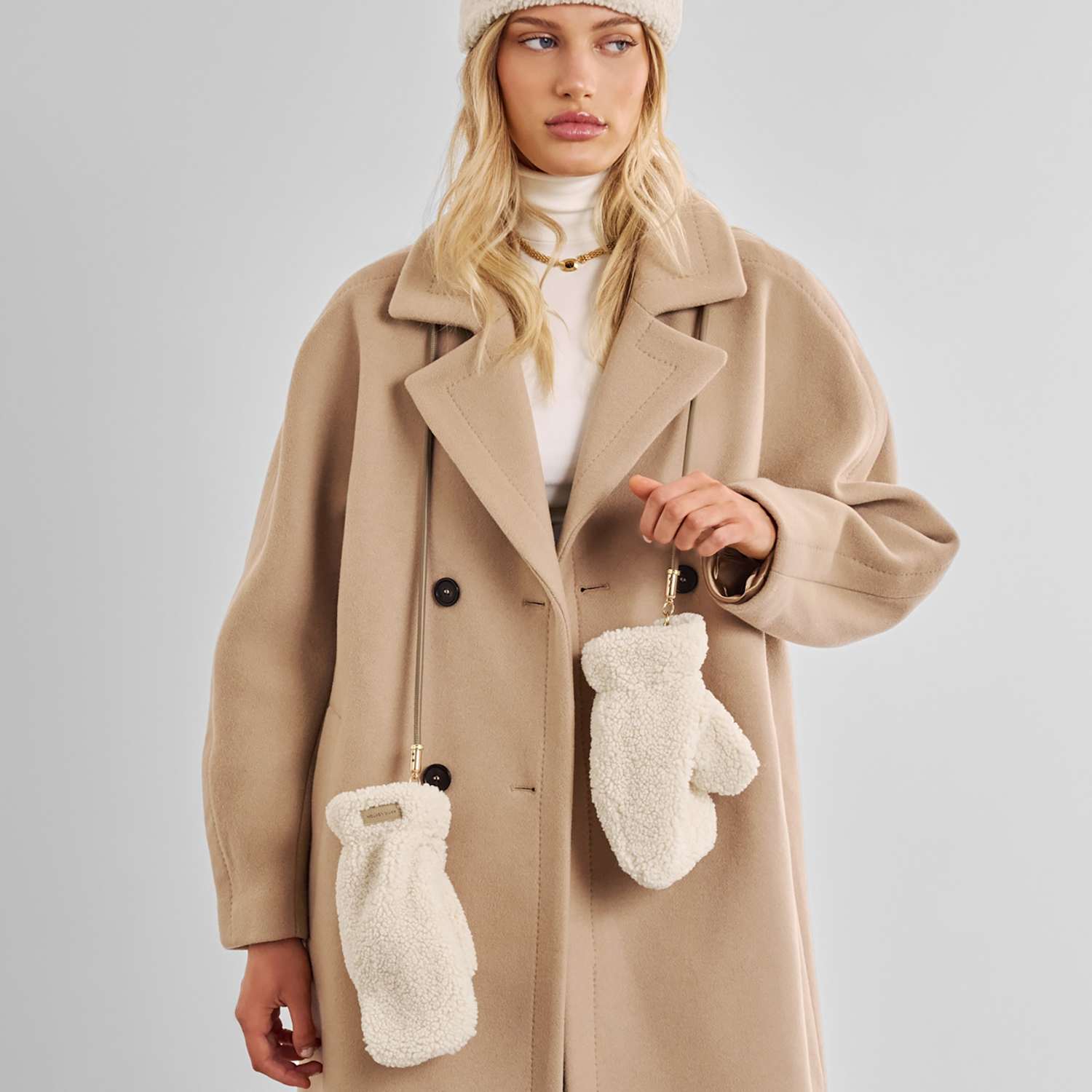 Katie Loxton Women's Borg Mittens - Cream - Available at M&S