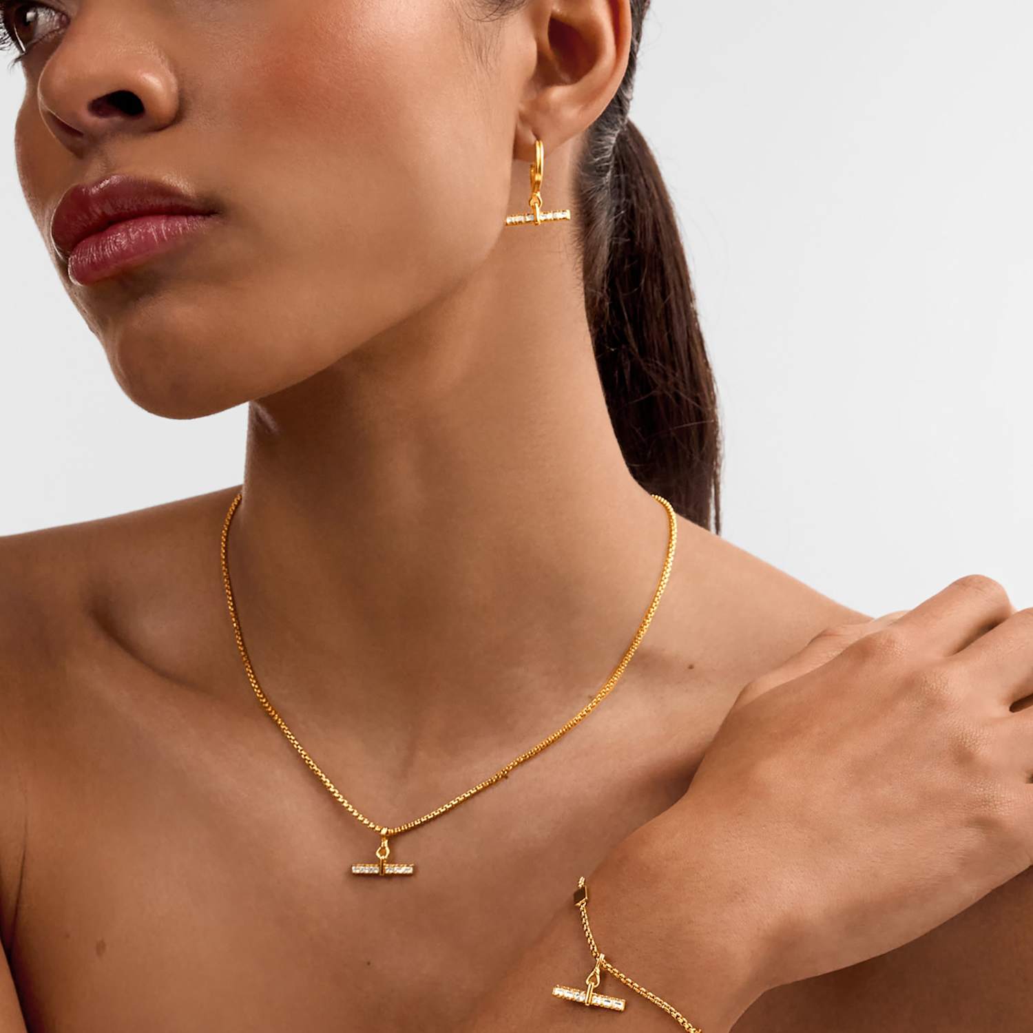 Katie Loxton Women's Gold Plated T-Bar Necklace - Available at M&S